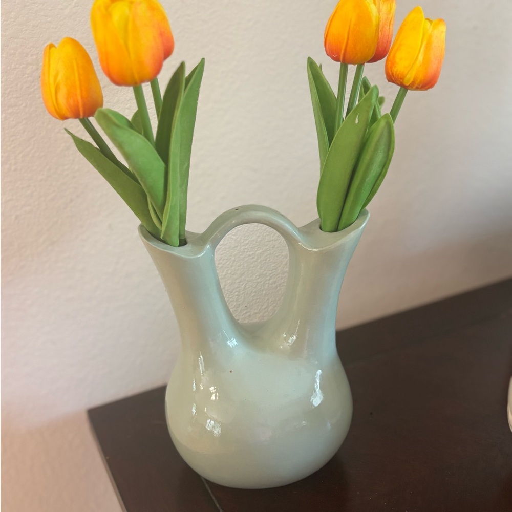 Elegant Ceramic Vase with Orange Tulips